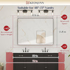 Keonjinn Black Bathroom Mirror for Over Sink, 48” x 36” Large Matte Black Mirrors for Wall, Rounded Rectangle Farmhouse Vanity Mirror, HD Tempered Glass Modern Decorative Mirror(Horizontal/Vertical)