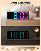 Alampan 12" Large Digital Wall Clock with Remote Control, USB Powered, Corded RGB LED Clock with Full Screen Display, Big Numbers, for Classroom, Living Room, Elderly, Wall Mounted, DST, KSJ-01, Black