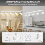 Plug in Track Lighting, LED Track Light Kit, White 5-Light Large Track Lights for Kitchen, 15 FT Cord,5 Way Ceiling Spotlight, Rotatable Wall Mount Light Head for Bedroom Hallway Living Room