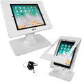 Pyle Anti Theft Tablet Security Stand - Table Mount Desktop Ipad Kiosk Stand w/Lock and Key Mechanism, 90° Rotate 75° Tilt - iPad, iPad Air, iPad Pro, Samsung Galaxy Tab A (2021) PSPADLK18, White