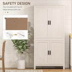 HOMCOM 64" Kitchen Pantry Cabinet, Freestanding Storage Cabinet with 4 Doors and 3 Adjustable Shelves for Dining Room, Antique White