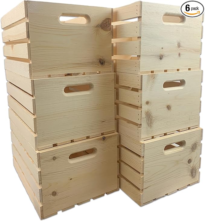 Wilson Large Wooden Pine Crate for Storage and Decoration at Home, Office, Kitchen, Bedroom, and Retail (12.5"x9.625"x17.875") (Set of 6) (6)