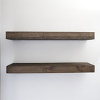 Urbandi Modern Floating Shelves 3 Inches Thick for Wall, Wide Shelves for Kitchen, Living Room, Bedroom, and Bathroom, Natural Pine Wood, Rustic Wooden Shelf, (Set of 2) (Jacobean, 48Lx3Hx6D)