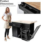 43.3" Rolling Kitchen Island Cart with Drop Leaf & Storage - Mobile Kitchen Organizer with Wheels, Rubberwood Top, Trash Bin Cabinet & Towel Rack, Farmhouse Style for Small Spaces Black
