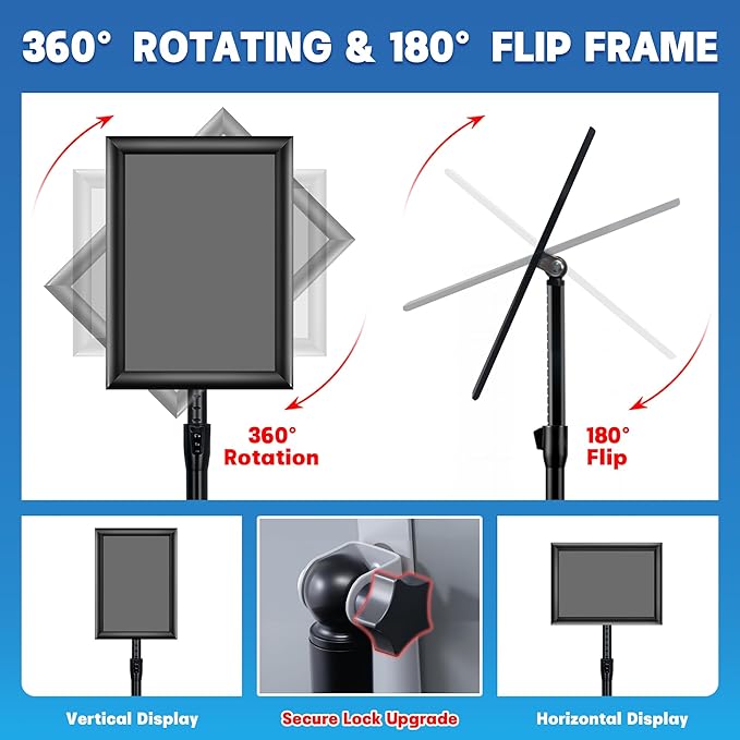 6Pack Sign Holder Stand - 8.5x11 Inch Adjustable Floor Standing Sign Stand for Display, Pedestal Poster Stand for Vertical & Horizontal View, Indoor & Outdoor Use for Business & Store - Black