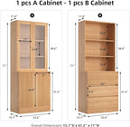 TUSY 71'' Freestanding Tall Storage Cabinet, 5 Tier Wood Bookcase with 3 Drawers and 2 Tempered Glass Doors (AB)