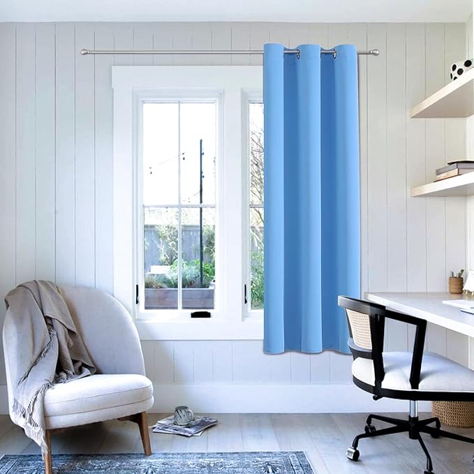 ChrisDowa Blackout Curtains 45 Inches Long for Living Room, Grommet Thermal Insulated Room Darkening Curtains for Bedroom (1 Panel Set, Sky Blue, 38W x 45L)
