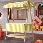 Movable Stall Display Stand, Foldable Vending Stand Kiosk Display Trolley with Canopy, Portable Food Cart, for Selling Snacks/Sweets/Toys, Multiple Colors(Yellow A,110 * 190cm)