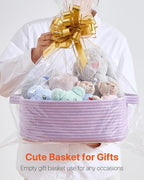KALLAX Small Woven Basket, 14 x 10 x 5.6 Inches, Small Storage Baskets for Organizing, Gift Baskets Empty, Cute Rope Shelf Closet Storage Bins for Shelves, Dog Toy Basket, Purple