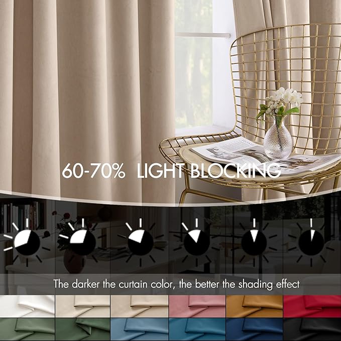 MIULEE Velvet Curtains 108 Inch Length 2 Panels Set for Bedroom, Pinch Pleat Back Tab Luxury Thermal Insulated Living Room Darkening Pleated Blackout Extra Long Window Curtain with Hooks, Camel Beige