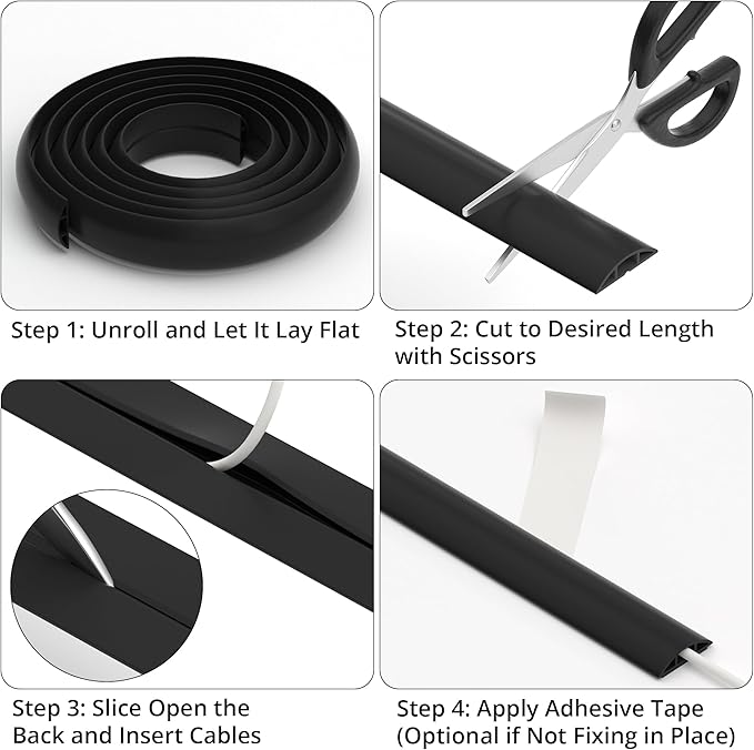 ZhiYo 10ft Cord Covers for Wires on Floor, Cord Hider Floor Hide Extension Cords, Soft PVC Cable Cover Cable Protector, Cable Cavity W0.62in H0.31in, Smoked Brown Wood