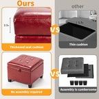 Asense 17 Inch Storage Ottoman Foot Rest,Square Faux Leather Foot Stool,Small Ottoman with Storage,Padded Seat for Entryway,Living Room,Bedroom,Couch,Under Desk,Red