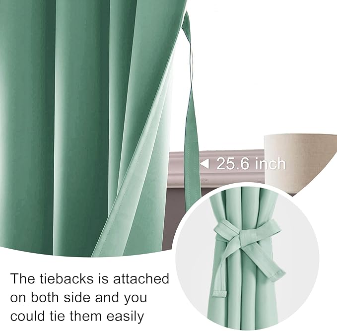 JIUZHEN Blackout Curtains for Bedroom - 70 x 84 Inch Extra Wide Privacy Assured Thermal Insulated Room Darkening Room Divider Curtain Cover for Living Room, Set of 2 Panels with Tiebacks,Sage Green
