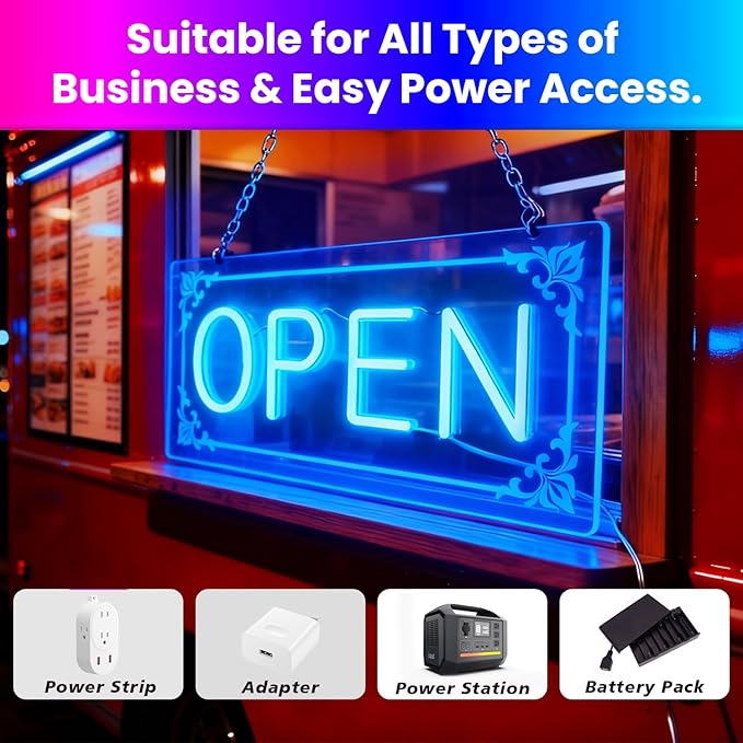 Open Signs for Business, LED Neon Open Sign Lighted Open Lights for Business Window Door Wall Hanging Coffee Snack Bar Restaurant Barbershop Retails Store Shop, USB Power & Dimmab