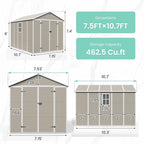 UDPATIO Outdoor Shed 7.5x10.7 FT, Plastic Storage Shed for Bike, Garbage Can, Tool, Outside Sheds & Resin Shed with Lockable Door for Backyard, Patio, Lawn, Standstone