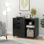 LOKO 3-Drawer File Cabinet, Mobile Printer Stand Cabinet with Adjustable Shelf, Rolling Lateral Filing Cabinet with Wheels for Letter, A4, Legal Size, for Home Office Organization (Black)