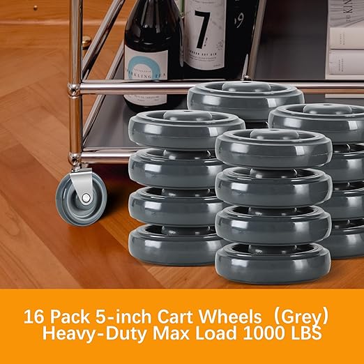 16 Pack Shopping Cart Replacement Wheels Kit, 5" Shopping Cart Casters, Double Ball Bearing TPU Silent Supermarket Casters for Supermarket (Grey)
