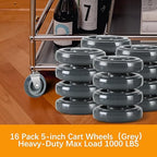 16 Pack Shopping Cart Replacement Wheels Kit, 5" Shopping Cart Casters, Double Ball Bearing TPU Silent Supermarket Casters for Supermarket (Grey)