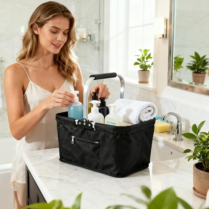 Shopping Bag Basket - 26L Foldable Grocery Storage Container, Market Shopping Basket, Supermarket Camping Picnic Travel Home Farmhouse Kitchen Stores Portable Foldable Organizer Easy Carry Storage