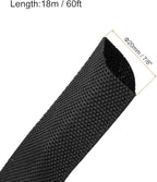 MECCANIXITY Braided Cable Sleeves Heat Shrinkable Fabric Sleeving, 7/8" 60ft Black 2:1 Ratio Heat Shrinkable Cord Protector for Harness Cable, Network Cable Protection, Cable Management