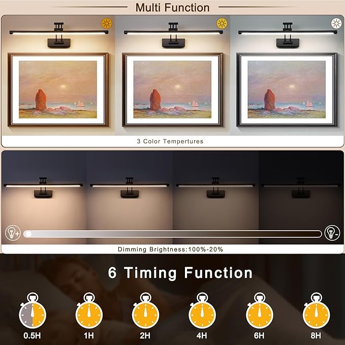 LED Battery Operated Picture Lights with Remote Wireless Art Lighting for Wall 23.6 Inch Rechargeable Painting Light Black Frame Lights Dimmable 3CCT Gallery Light for Library Portrait