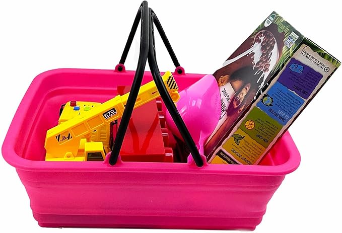 SAMMART Collapsible Basket with Handle 8L (2.1 Gallon) - Portable Outdoor Picnic Basket/Crate - Foldable Basin for Washing Dishes,Camping,Hiking (Rose Pink)
