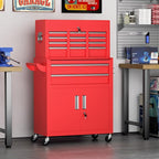 Superday Metal Rolling Tool Chest, 8 Drawer Rolling Tool Chest with Wheels, Detachable Tool Storage Cabinet with Lock for Garage, Steel Tool Cart with Liner & Hooks for Workshop, Warehouse (Red)