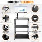 AV Cart with Monitor Mount, Height Adjustable Media Cart with Wheels and Power Strip, Rolling Workstation for Office, Classroom & Warehouse, Steel Presentation Stand for Projector, Laptop & Printer
