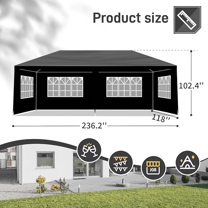 10x20 FT Party Tent, Outdoor Wedding Tents for Parties, Canopy Event Tent with 6 Removable Sidewalls, Waterproof Gazebo Shelter for Birthday Parties, Weddings, BBQs & Events (10X20FT-6Sides Black)