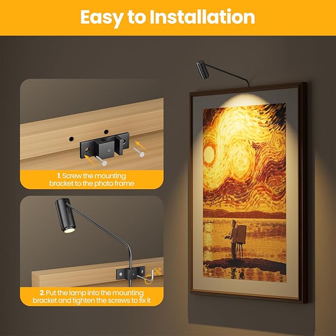 2 Pack Zoomable Picture Light Spotlight,Plug in LED Picture Lights for Wall 3000K Photo Frame Light with Remote Control Art Lighting for Paintings Black Mini Accent Spotlights for Gallery