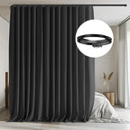 Room Divider Curtains with Flexible Ceiling Tracks Set,Blackout Curtain Ceiling Mount Curtain Track Privacy Room Dividers Ceiling Track Curtain Rod(Black Drape & Black Rail W 12.5 × H 8 FT)
