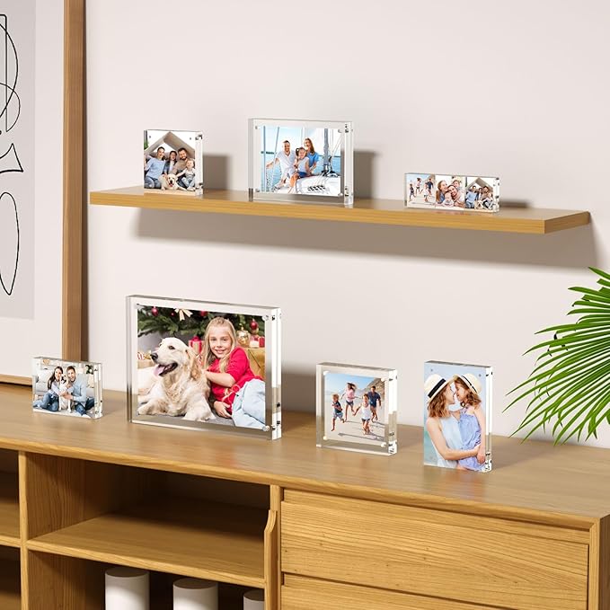 AITEE 8x10 Acrylic Picture Frames 3 Pack, 20% Thicker Block, Clear Picture Frames Freestanding Double Sided Magnetic Acrylic Lucite Frameless Transparent Square Frame Gift for Desktop Display