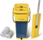 JOYMOOP Industrial Mop and Bucket Set, 17.7-inch Dust Mops for Floor Cleaning, Flat Mop Bucket with Wringer, Include 3 Reusable Microfiber Mop Pads - Yellow