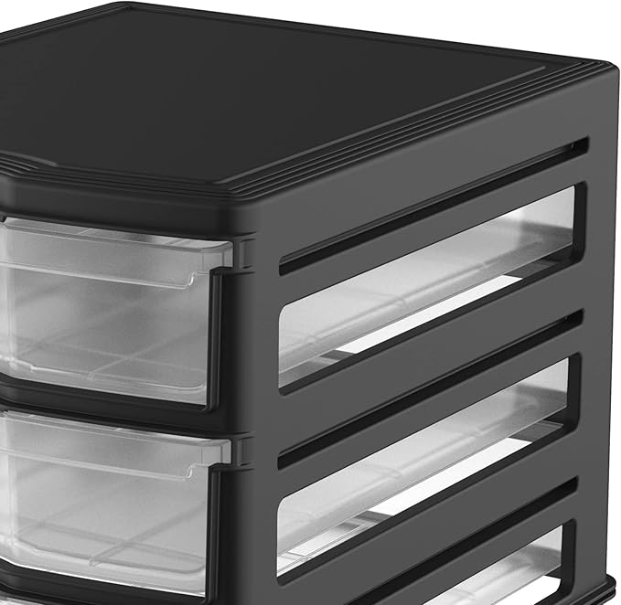 Life Story 3 Drawer Stackable Shelf Organizer, Plastic Storage Drawers for Bathroom Storage, Makeup, or Pantry Organization, Black