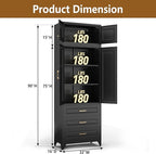 Kitchen Pantry Cabinet, 90" Tall Cabinet with Three Drawers, Metal Food Pantry Cabinet and Shelves, Freestanding Cupboards for Dining, Living Room, Black,16" D x 32" W x 90" H, Assembly Required