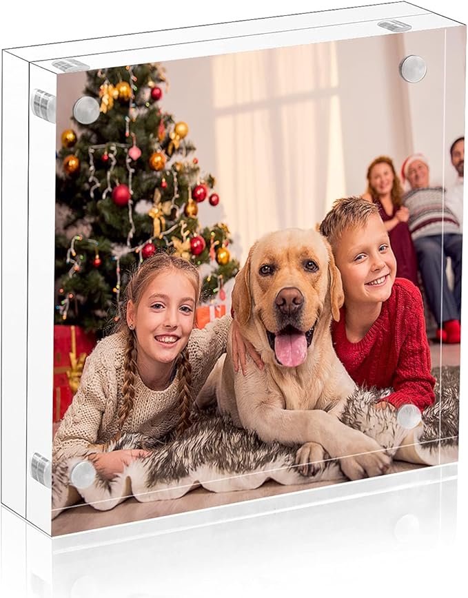 NIUBEE 4x4 Picture Frame, Acrylic Photo Frame 20% Thicker Block, Clear Frameless Acrylic Frames Double Sided，Magnetic frames for Desktop