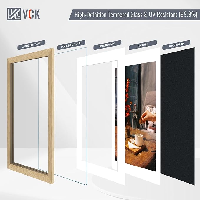 VCK 16x20 Picture Frame 2 Pack - Natural Oak, High-End Wood Poster Frames with Tempered Glass, Display 11x14 Photo with Mat or 16x20 without Mat, Art Gallery-Quality, Wall Hanging, Natural Oak