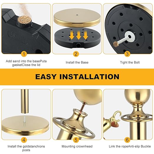 6Pack Stanchions and Velvet Ropes, 5 ft Red Velvet Rope and Poles, Red Carpet Ropes and Poles Set, Gold Stainless Steel Stanchion Posts Red Carpet Runner Poles for Party Supplies