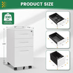 3 Drawer Slim File Cabinet, Mobile File Cabinet with Lock for Home Office, Rolling Narrow File Cabinet, Under Desk Locking Filing Cabinet on Wheels for Legal/Letter/A4 File(Unassembled,White)