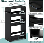 MARTY Rolling Storage Cart 7.9" W, 4-Tier Kitchen Cart with Wheels Handle, Slim Storage Cart Mobile Shelving Utility Carts for Bathroom Laundry Room Organization Narrow Places (All Black)