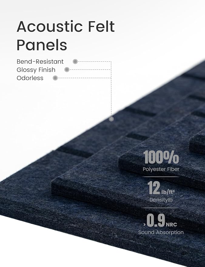 Felt Bulletin Board Tiles Large 48" x 36" Cork Board Alternative-12 Pack with 70 Adhesive Tabs, Thick Slat Wall Panels for Office Decor, Push Pin Board Wall Organizer Alternative -Navy Blue