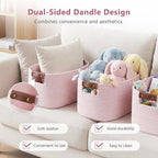 Cotton Rope Basket, Storage Baskets with Handle, 15x10x9 Inch Woven Basket for Shelves, Laundry, Towels, Clothes, Books (Light/Pink 3Pack)