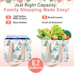 VENO 3 Pack Christmas Reusable Grocery Bags, Shopping Bags for Groceries, Tote with Handles and Hard Bottom, Foldable Shopping Cart Organizer, Water Resistant, Heavy-Duty (Pastel Forest, 6 Gallon)