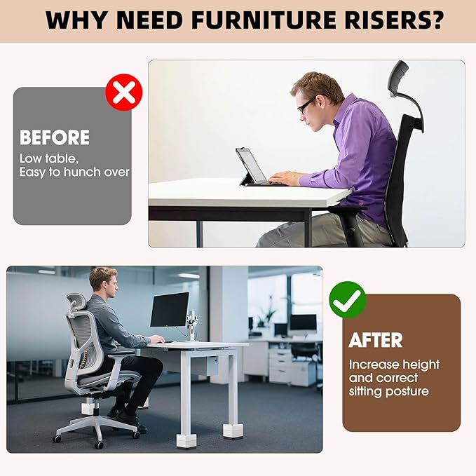 Furniture Risers Bed Risers - Rectangular Adjustable Block Riser for Raising 1.5-3 In. & 4.3 In. Beds, Tables, Sofas, Refrigerators, Washers - Up to 4,000 Pounds (White, One Layers 1.5inches)