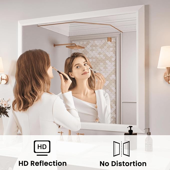 Amorho Bathroom Mirror, 48x40 Inch White Framed Bathroom Mirrors for Over Sink, Wall-Mounted Mirrors for Bedroom, Living Room, Entryway(Horizontal/Vertical).