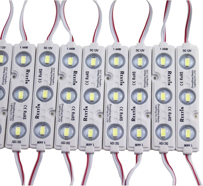 REXTiN Super Bright 200pcs 3 LED Module RED 5630 5730 SMD 40-45LM Per led Waterproof Decorative Light for Letter Sign Advertising Signs with Tape Adhesive Backside