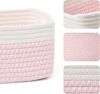 Small Storage Baskets for Organizing | Closet Organizer Bins | Shelf Toy Basket | Woven Rope Baskets | Cube Decorative Box | Shallow Basket | 13x8.5x5.1” | 4 Packs White Pink