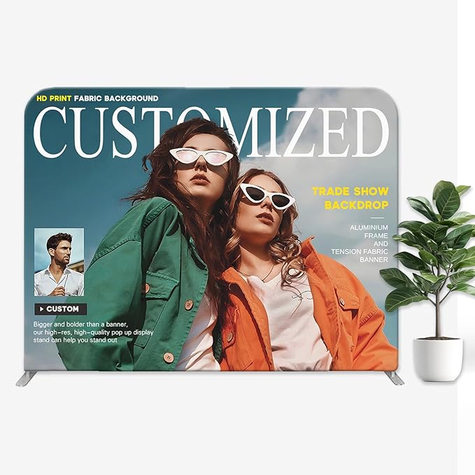 Custom Tension Fabric Display Backdrop with Stand 7.5 x 12.5 FT Pop Up Display Trade Show Backdrop Large Portable Tradeshow Booth Display Banner for Business,Campuses, Weddings, Corporate