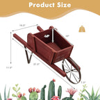 Wooden Wagon Planter, Flower Cart Display Stand w/Metal Wheels & Removable Magnetic Decoration, Wagon Decorative Garden Planter for Plants & Seasonal Displays, Pine Wood (Red)