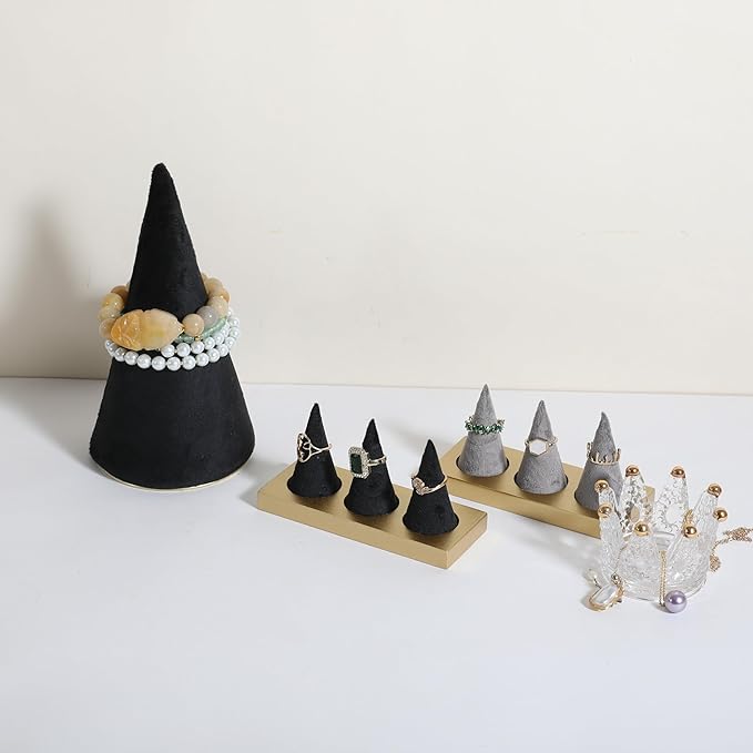 GemeShou Velvet bracelet display stand for selling, black jewelry bangle holder with golden base, felt bracelet storage organizer for nightstand home decor【Bracelet holder-black】